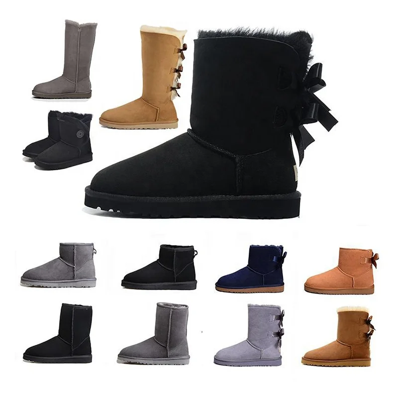 

Wholesale Australia Classic Winter Women's fur Uggging Snow Boots Ugghly Women Shoes Bowtie Short Fluff Boots boots for women, Black yellow red blue