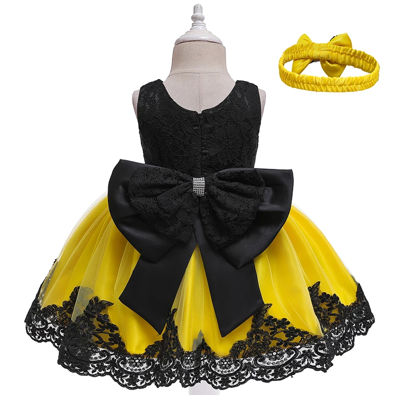 

D0109 Summer flower evening bow lace children's costume Baby Clothes Ball Gown Princess Dress Infant Formal Birthday, Customized color