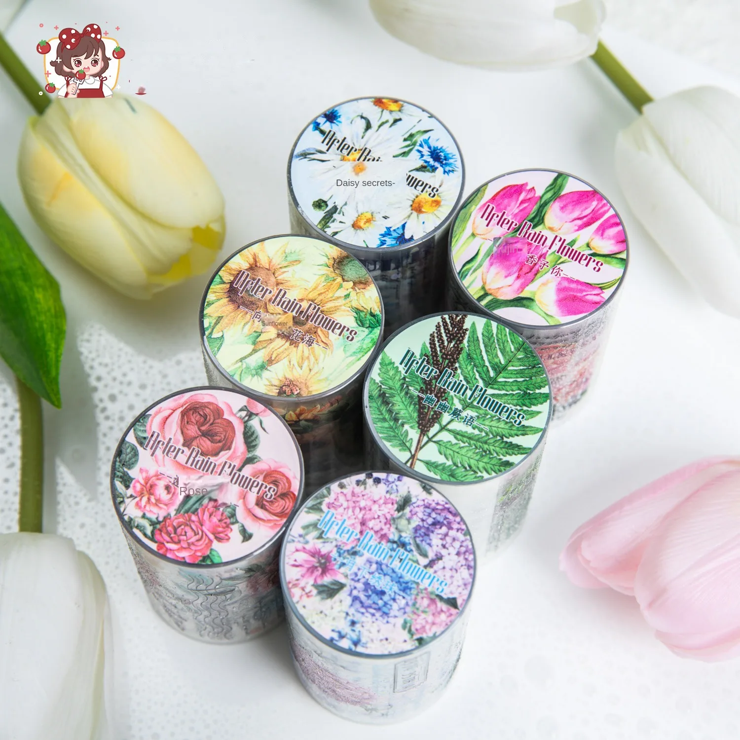 2M/Roll PET Tape After Rain Flower Series English Plant Collage Handbook Material Stickers