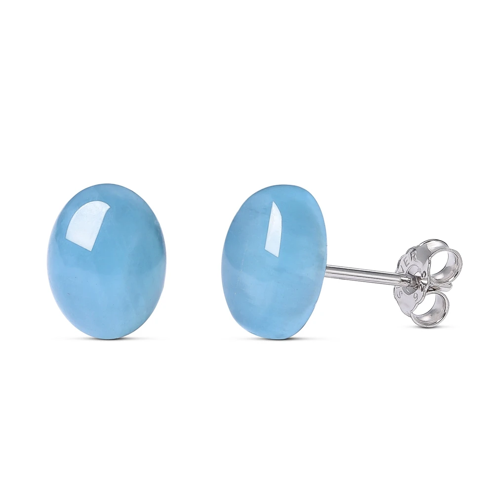 

Gold plated fine jewellery silver jewelry 925 sterling oval shape natural aquamarine earring studs accessories for woman