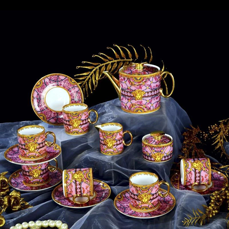 

Royal Style Coffee Set 17 Piece Porcelain Tea Set Fine Bone China Tea Sets, White and gold