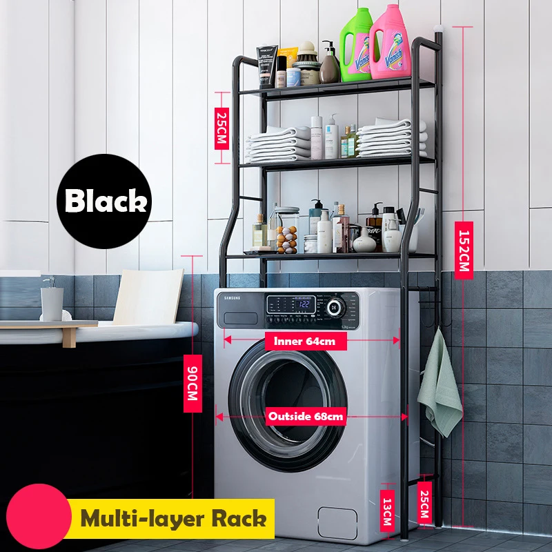 

Three-layers Bathroom Storage Rack Shelf Over the Washing Machine Storage Holders & Racks Shelf, Black