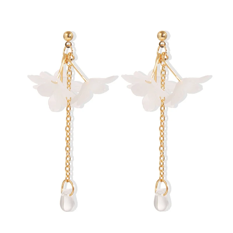 

VKME Korean Fashion Flower Dangle Earrings For Women Trendy Crystal Tassel pearl Earring Petal Long Drop Earings