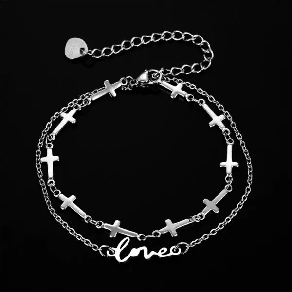 

Cross Love letter star couple animal charm bracelet adjustable Stainless steel chain bangle for women girls birthday gift, As shown