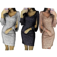 

girls stylish party shiny tassel dress women sexy sequin pronm evening dresses