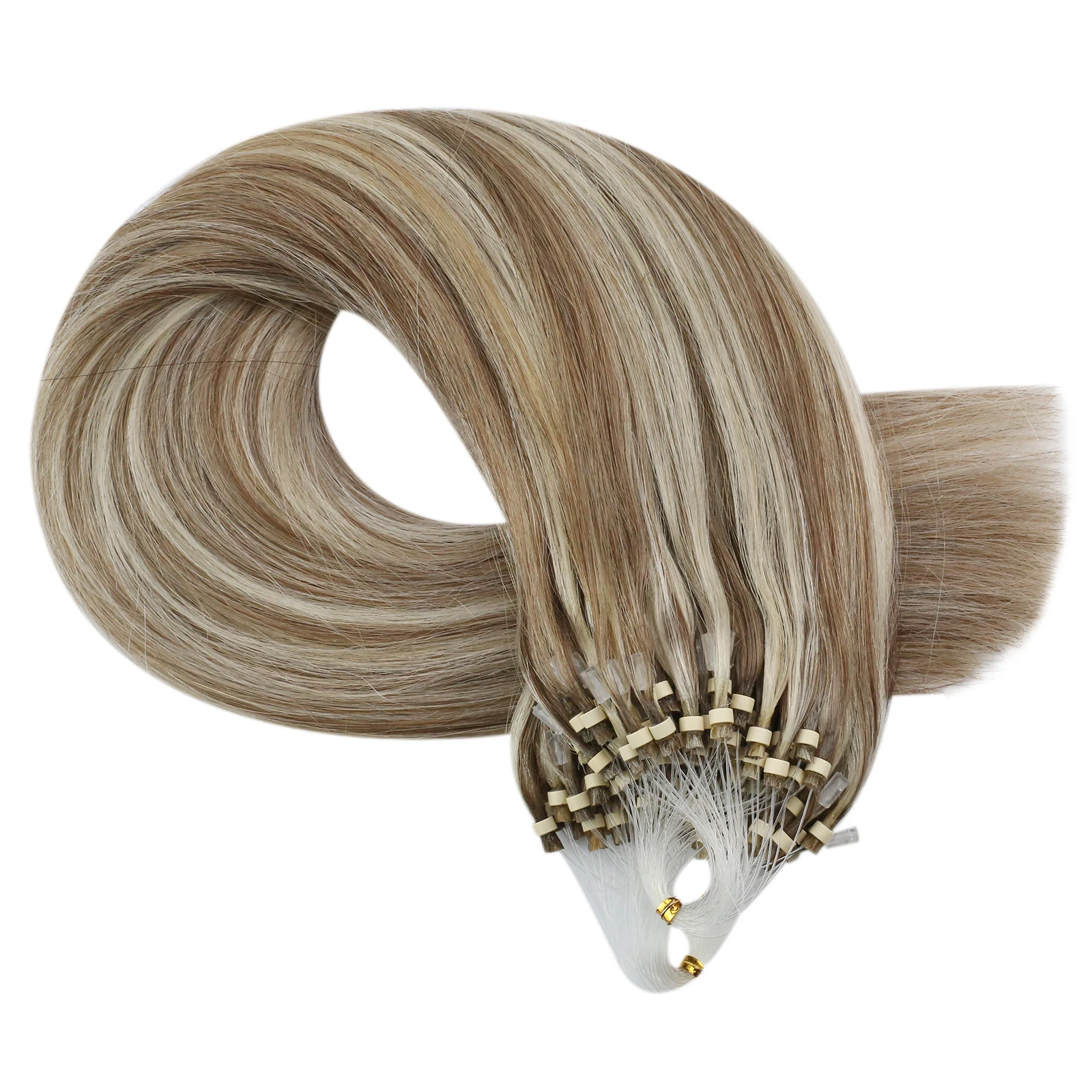 

Moresoo Human Hair Remy Micro Loop Ring Brown Mixed With Platinum Blonde Micro Brazilian Straight Hair Extensions, #p9a/60 brown mixed with platinum blonde