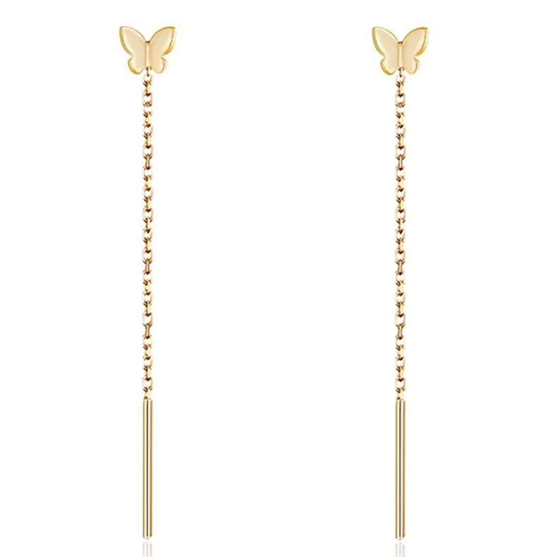 

Factory Manufacturer Good Quality Fashion Threader Earring Sterling Silver Gold Plated Butterfly Tassels Stud Earrings for Women