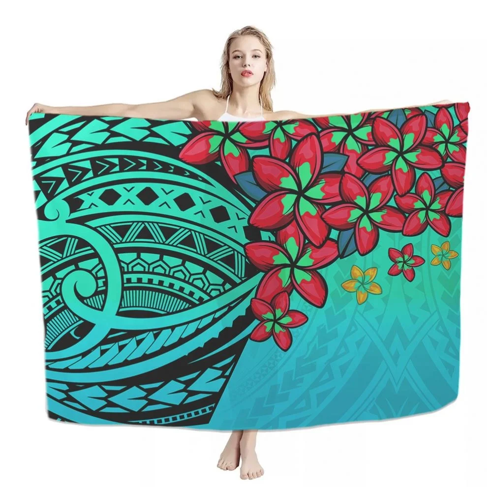

Sarong Wholesale Hawaiian Tribal Polynesian Floral Stripe Print Multi Wear Wrap Sarong Plus Size Swim Sarong Cover Up for Women, Customized color