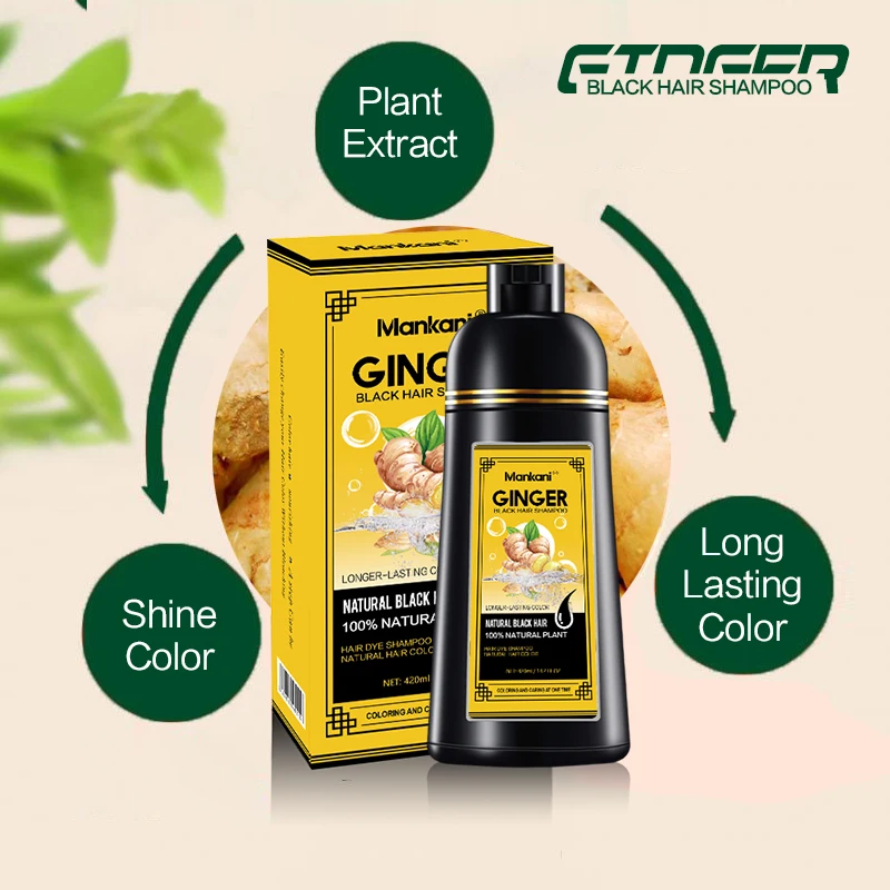 

Private label Ginger 5 minutes Black Hair Shampoo permanent 100% Cover Grey White Hair Hair Dye Shampoo