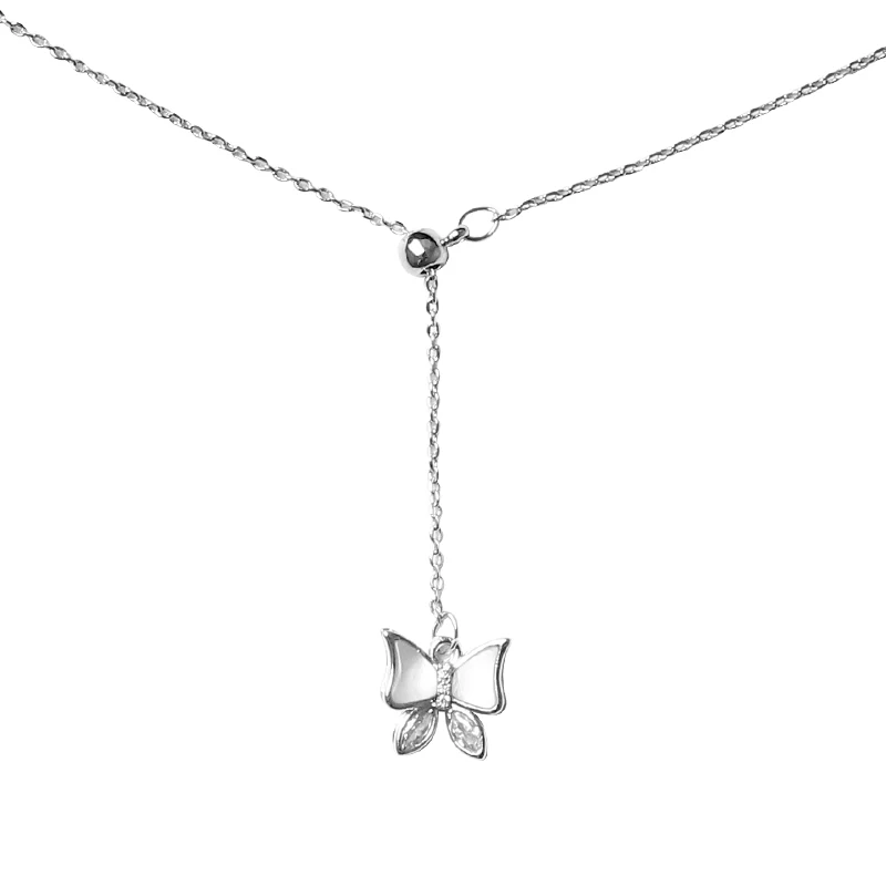 

ENSHIR Dainty Jewelry Copper Butterfly Tassel Pendant Necklace for Women Butterfly Choker Wholesale, Silve