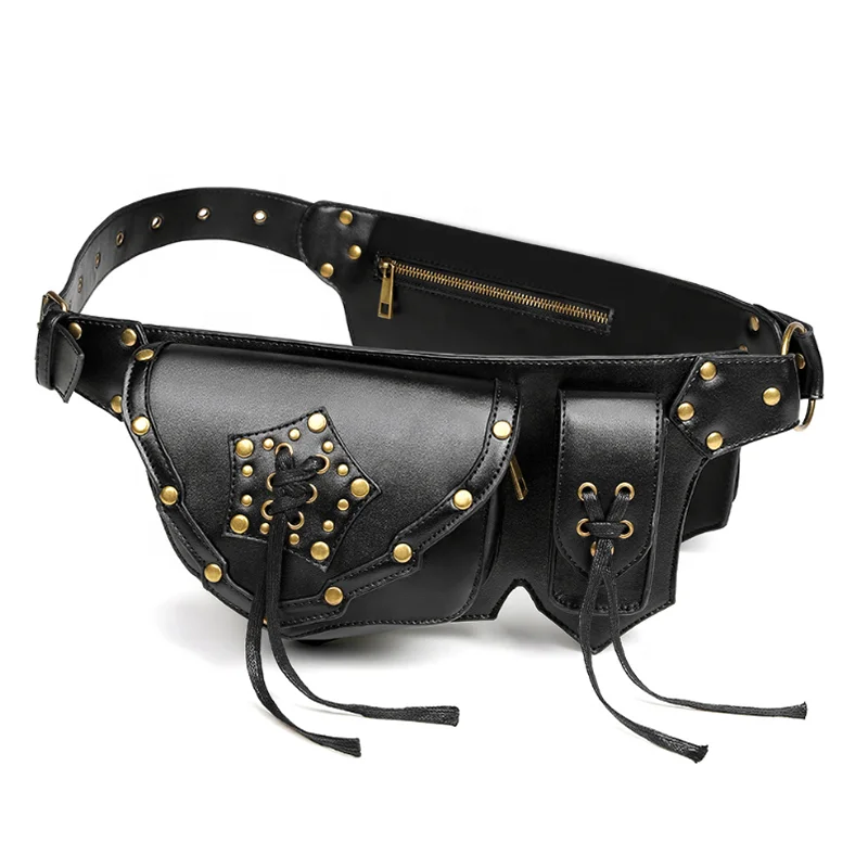

Waterproof Ladies Punk Steam Waistpacks Leather Waist Bag, Accept customized