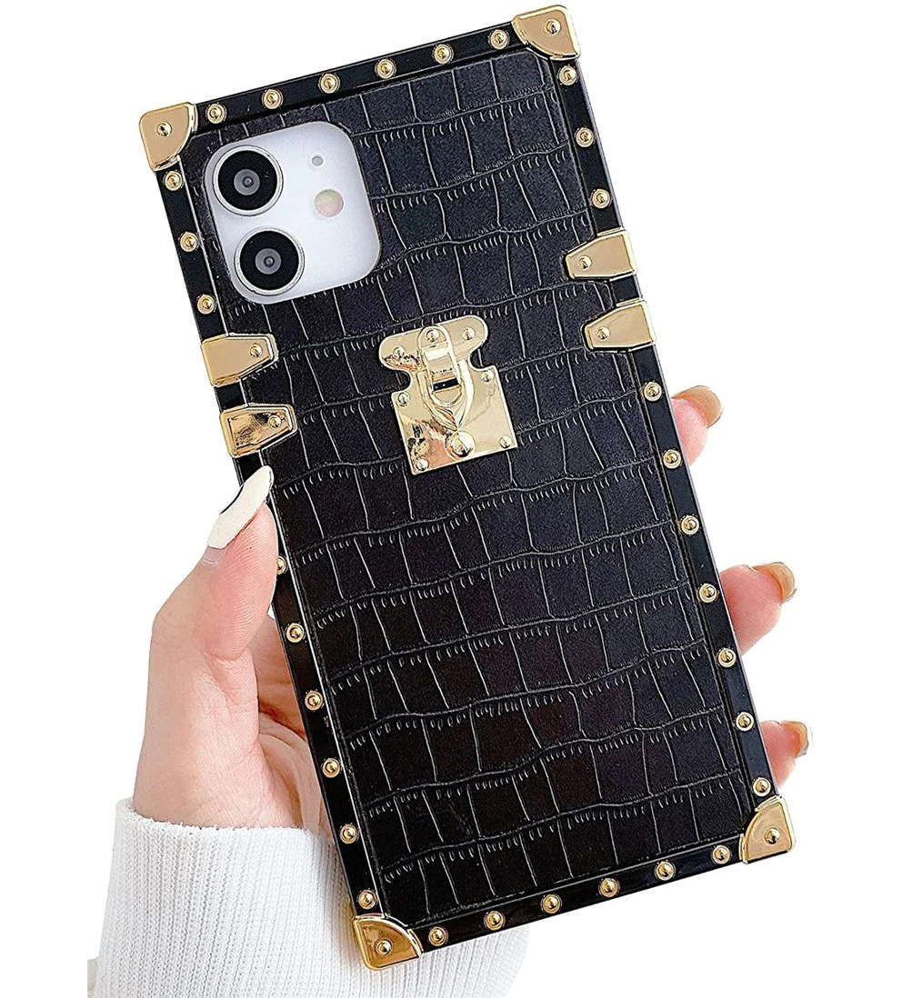 

Luxury Custom Designer Crocodile Leather Cover for iPhone Cell Phone Case PU Leather Square Trunk Shape Case for iPhone 13 12 11