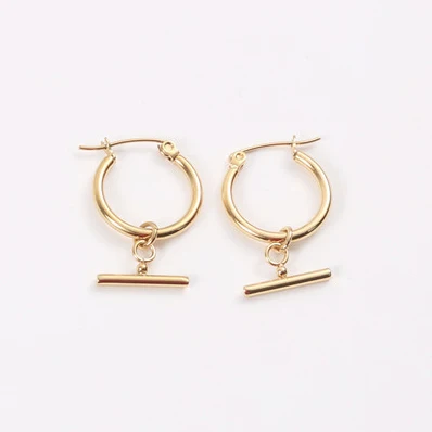 

Fashion Stainless Steel Jewelry 18K Gold Hanging Bar Elegant HOOP Korean Fairy's Earrings