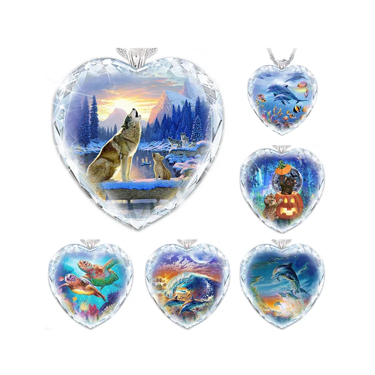 

Heart-shaped Necklace Glass Crystal Pendant Wolf Turtle Jewelry Jewelry Dolphin Necklace Girl Child Necklace