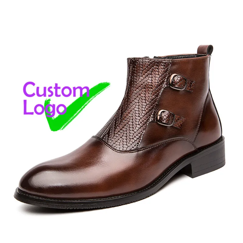 

Withoutlace Male Leather Shoes High Cut Breathable Buckle Leather Shoes Men Grain Italy Leather For Shoes Designers Side Zipper