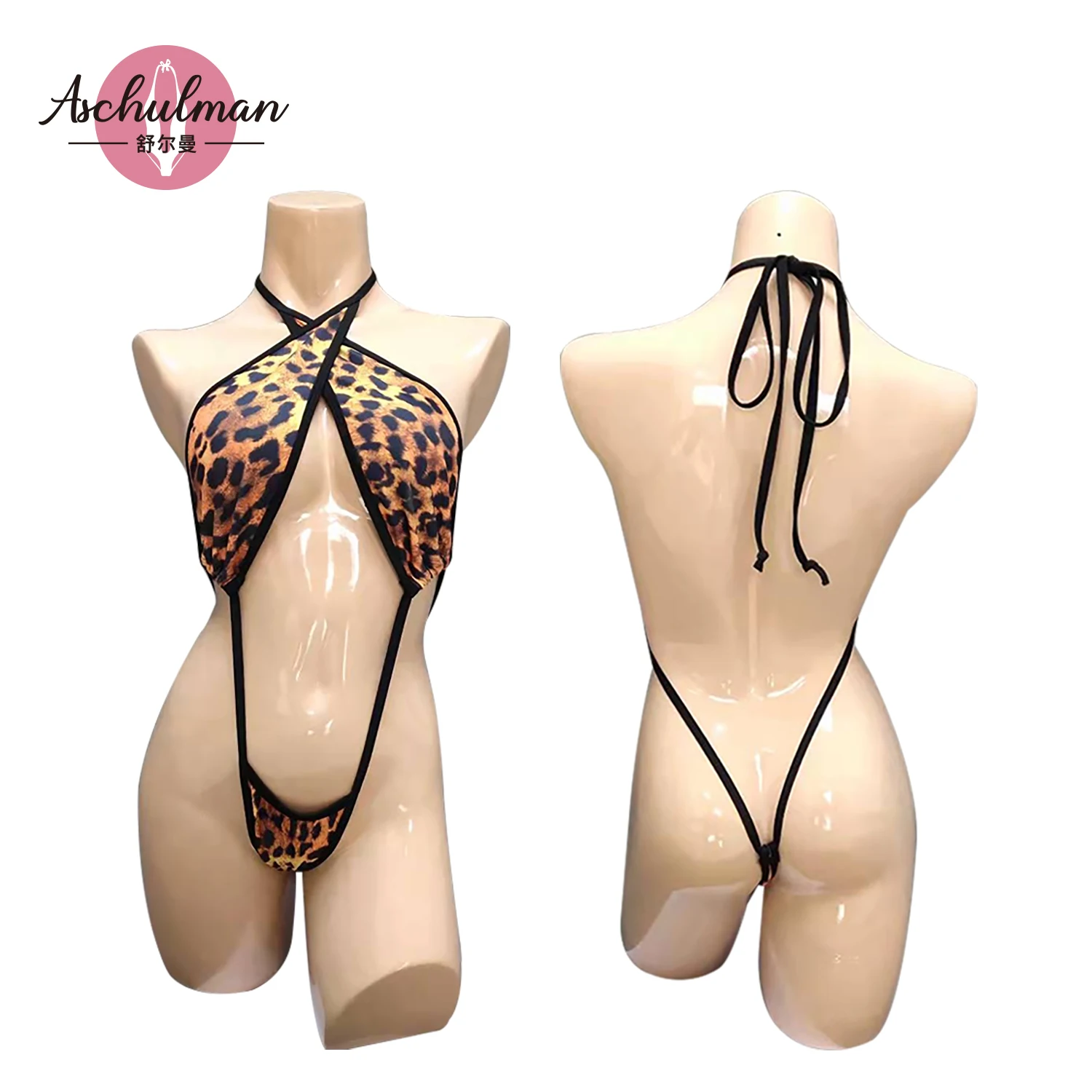 

Wholesale Custom Madison Leopard Print Slingshot Thong one-piece Bikini exotic dancewear stripper outfit