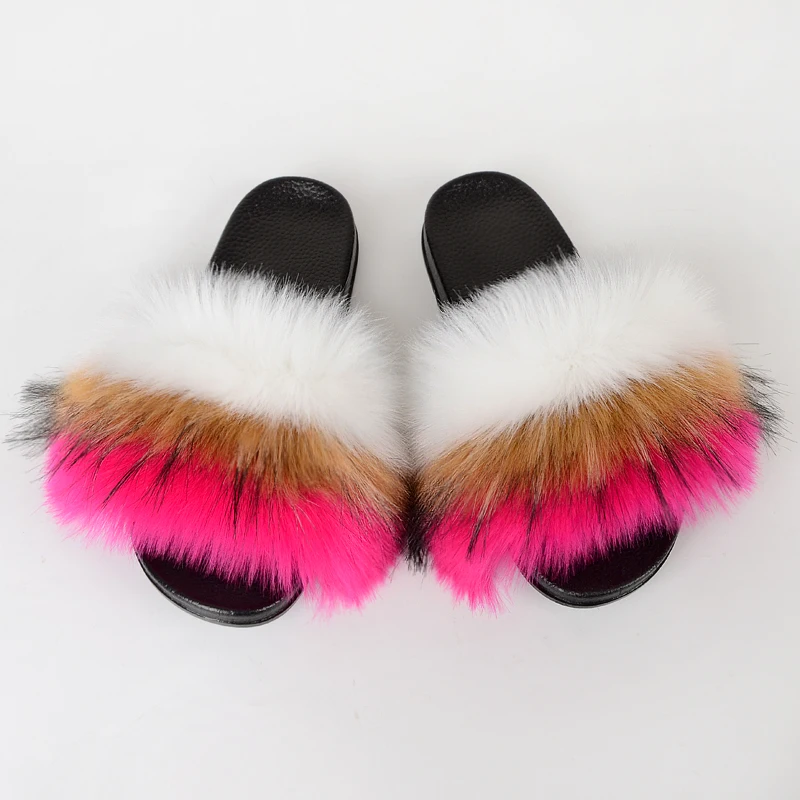 

2021 fur flip flops PVC sole faux big fur babouche for femme women footwear designs slippers white fur slippers