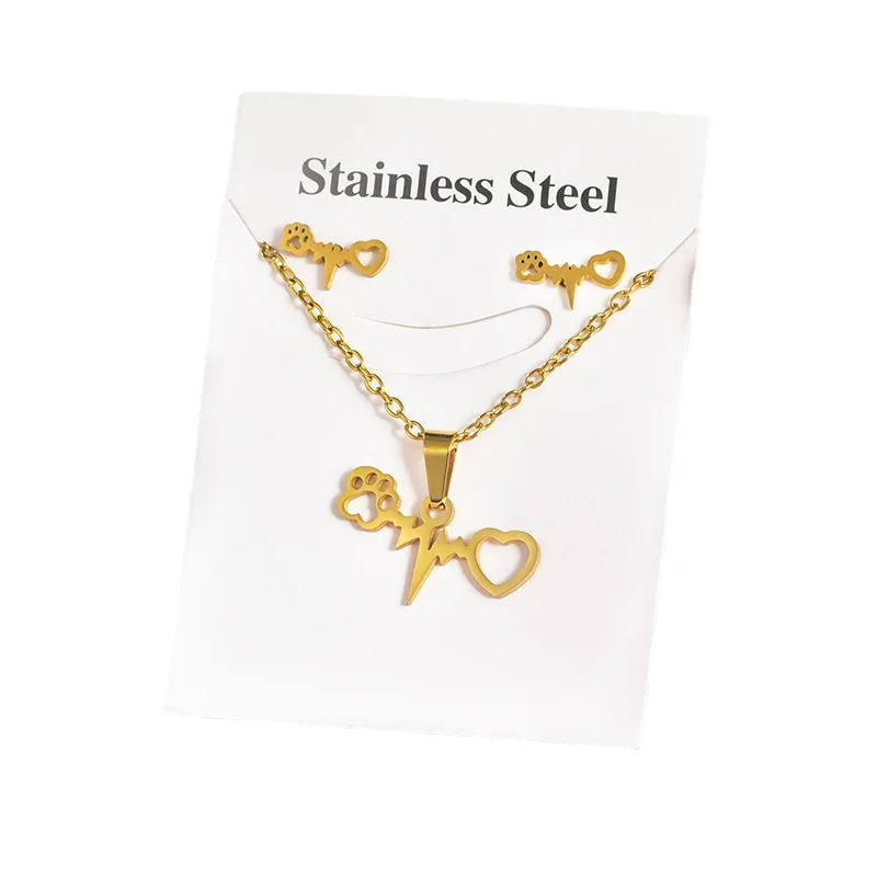 

2021 New Style 18K Gold Earring Necklace Fashion Jewelry Geometric Butterfly Unicorn Heart Wedding Women Bridal Jewelry Sets