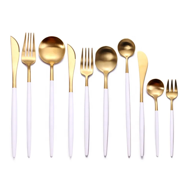 

Cutipol goa white and gold cutlery set, 5pcs flatware with resin handle for wedding party rentals, Copper