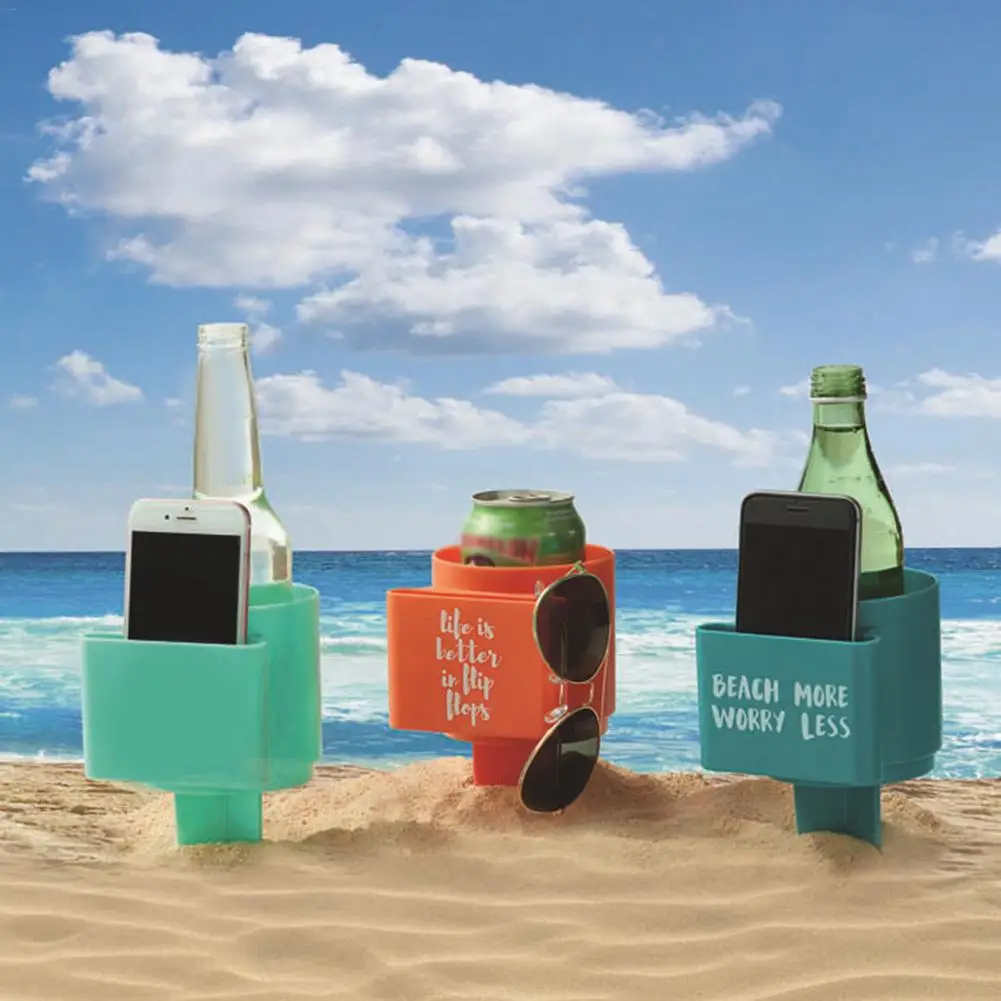 

Multifunctional Beach Cup Holder For Beverage Mobile Phone Beach Cup Holder With Pocket Outdoor Camping Travel Storage Cup New