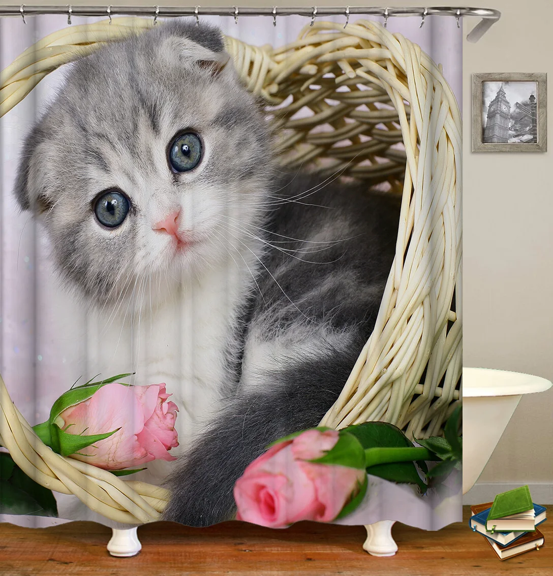 

i@home mildew resistant eco friendly bathroom kids cats fashion shower curtain custom printing, As picture show