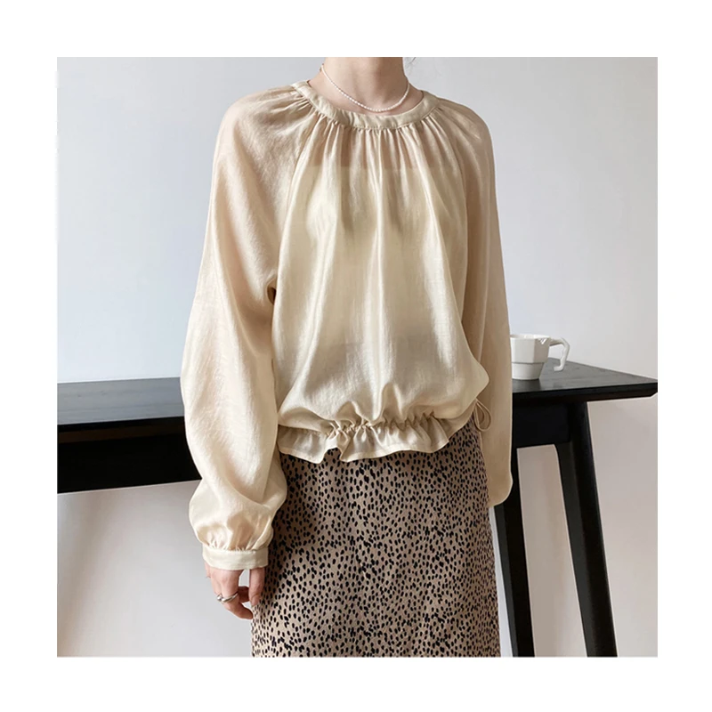 

Summer women solid color breathable design top sunscreen long sleeve blouse