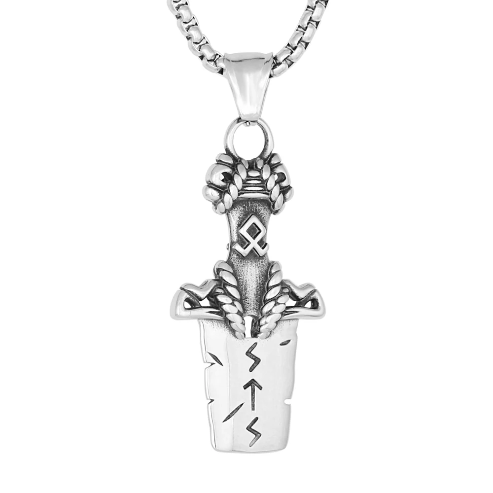 

Custom Design Symbol Amulet Jewelry Stainless Steel Viking Rune Warrior Broken Sword Pendant with 3D Effect