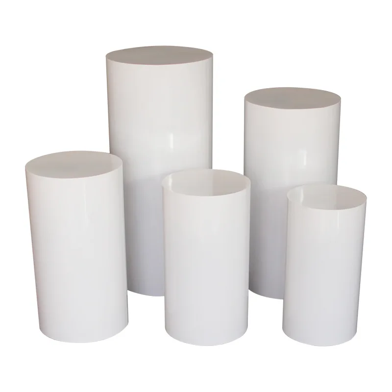 L869 Wedding Party Decor White Golden Cylinder Round Plinths Wedding Centerpieces Cake Dessert  Flower Display Table Metal Stand