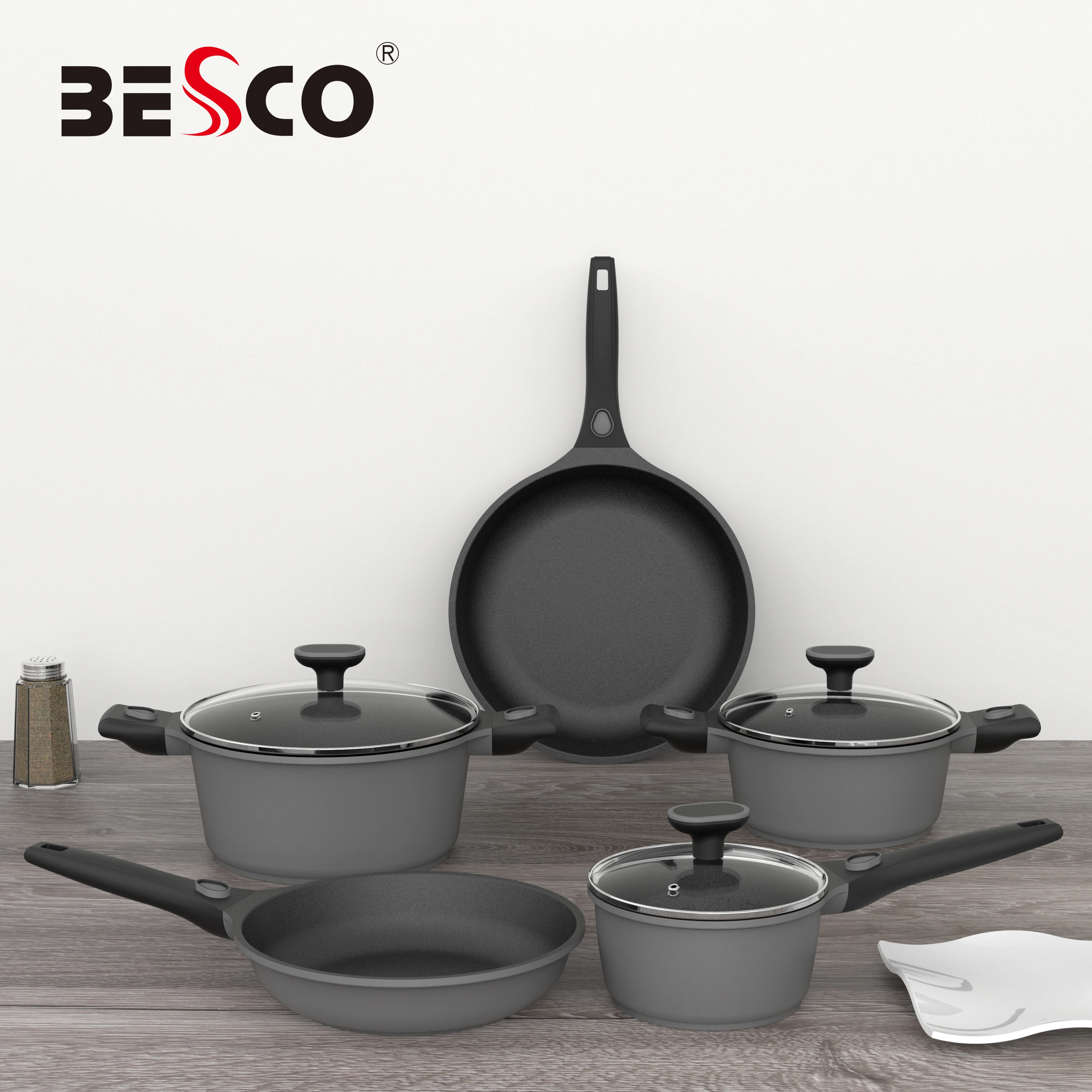 

Cooking pot set kitchen with induction bottom nonstick cookware with glass lid saucepan set with detachable handle