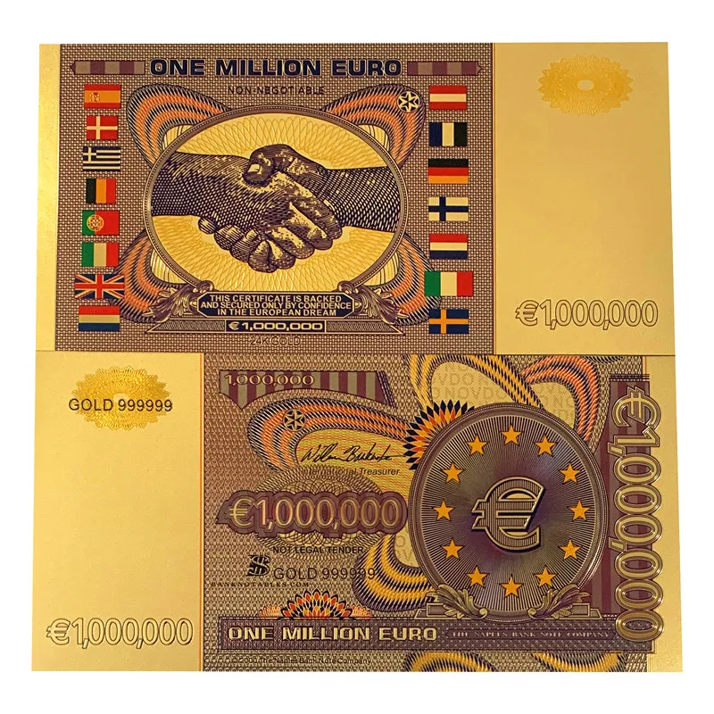 

Colorful banknote for collection one million EURO gold foil plated currency waterproof Promotion bills