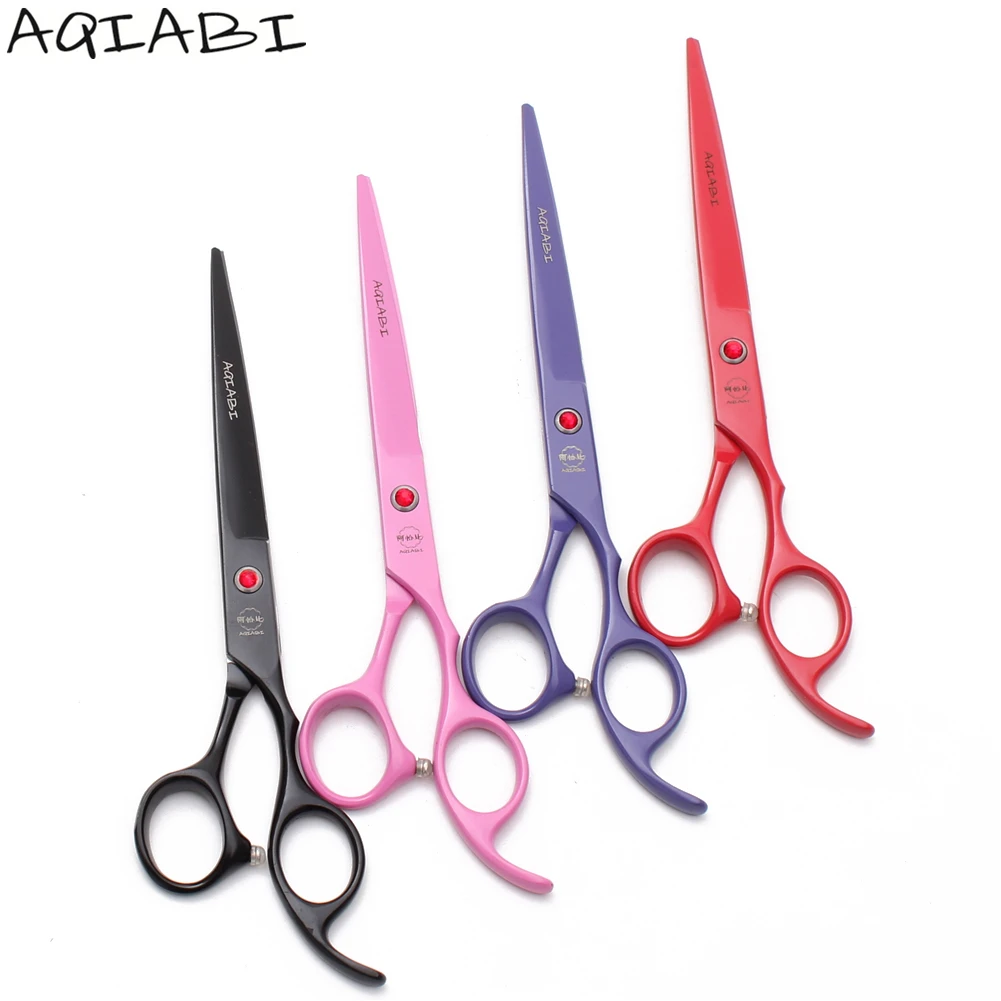 

Pet Scissors 7" AQIABI JP Stainless Dog Grooming Scissors Cutting Shears Straight Scissors Violet A4103, Red handle