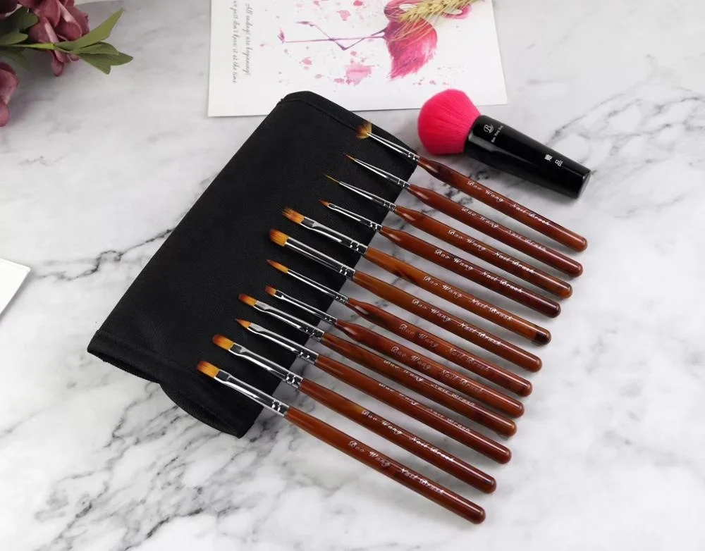 

2020 professional 12Pcs/set factory sale directly nail art brush set, Brown