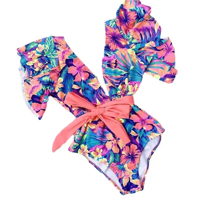 

Ruffle One-piece Swimsuit Floral 2021 New Backless Swimwear Ladies Swimsuit, As shown