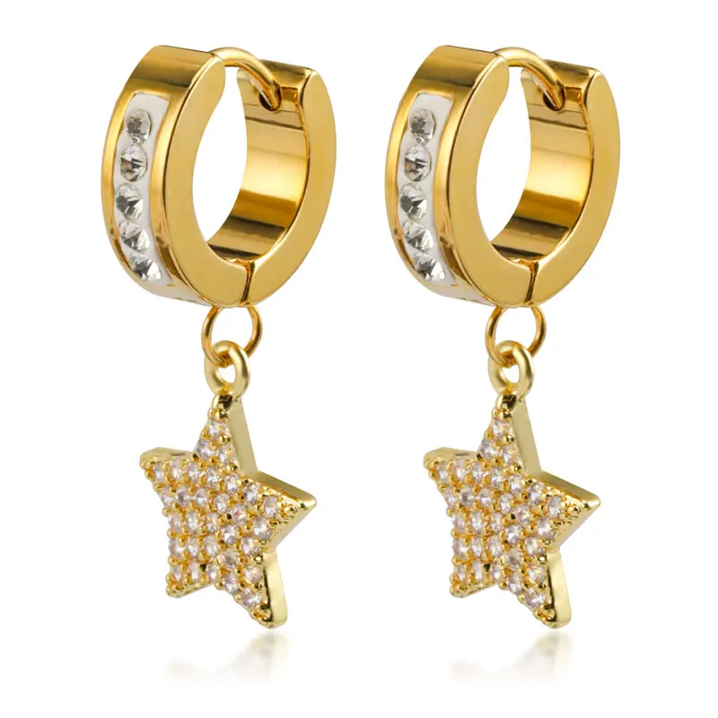 

Star Drop Earrings Gold Plated Pave Cubic Zirconia New Style Fashion Women 18K Huggie Earrings Stainless Steel Party WOMEN'S