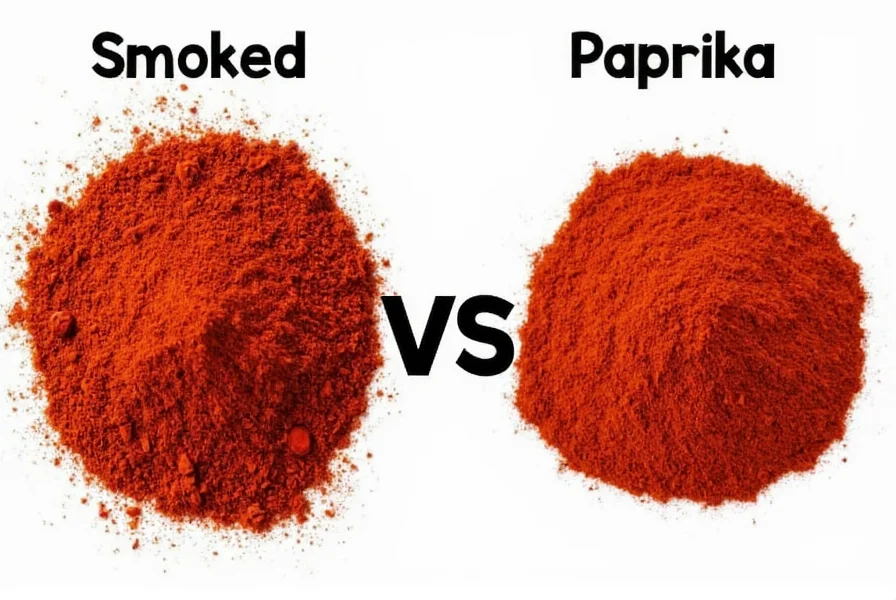 Close-up comparison of smoked paprika and regular paprika in spice jars