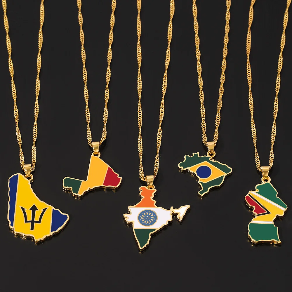 

Africa Congo Algeria syria Map Pendant Necklace 18K Gold Plated Copper Flag Hiphop jewelry palestine map Necklace For Women Men