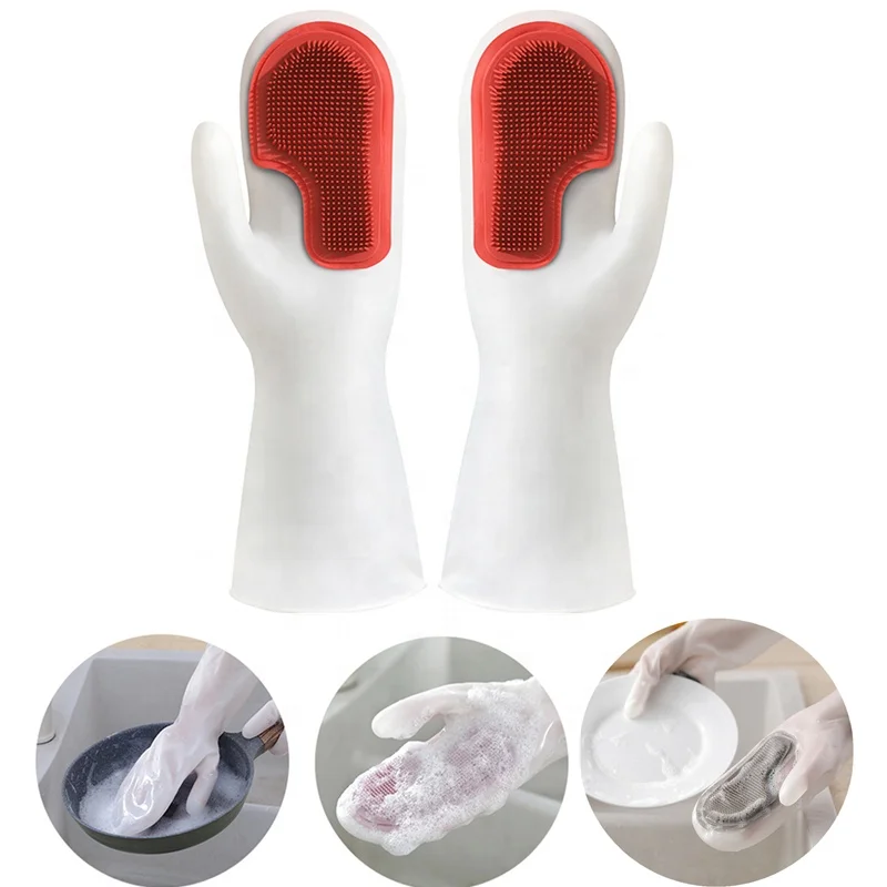 

Long Sleeve PVC Dish Washing Gloves For Protect Hands Waterproof Rubber Latex Durable Nitrile Gloves Silicone Household Gloves, White