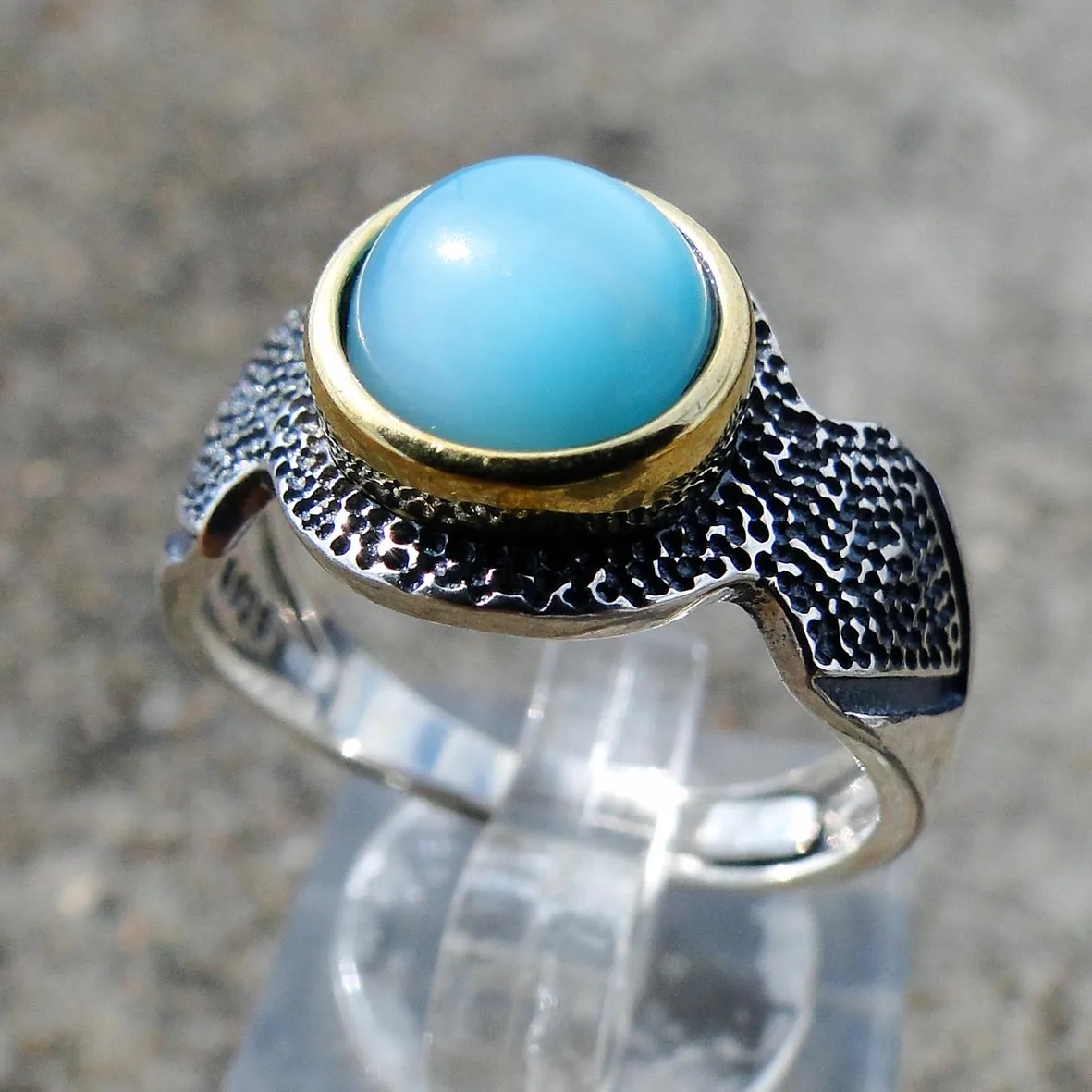 

Petal Retro Style Sterling Silver Adjustable Ring Round 7mm Natural Larimar Gemstone Jewelry S925 Larimar Ring