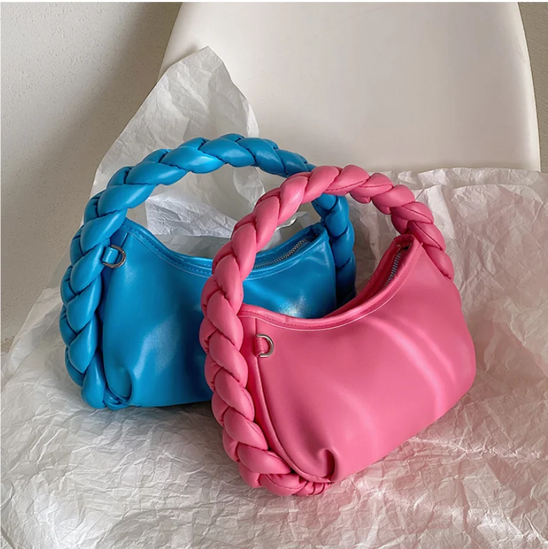 

New Arrivals 2022 Summer Cute Neon Small Purse Handbag Woven Handle Trendy Women Tote Bag, 5 colors