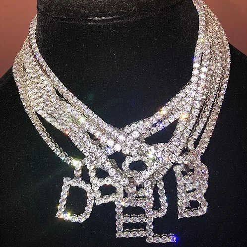

A to Z silver cz tennis chain iced out diamond letter pendant necklace