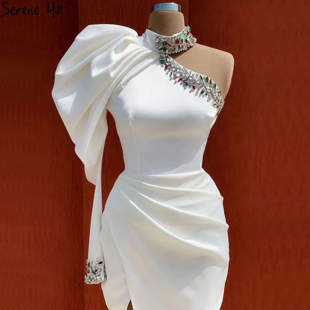 

White One Shoulder Mermaid Evening Dresses With Split 2021 Serene Hil LA70874 Diamond Beaded Party Gowns For Women Dress Long