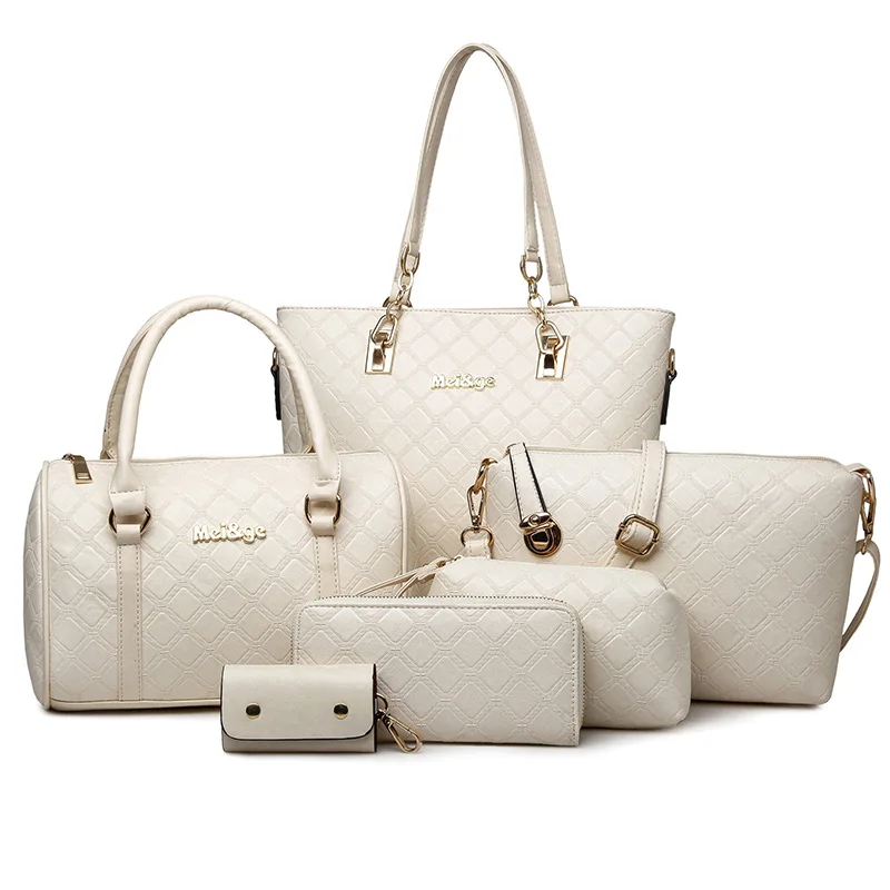 

MH3017 2020 newest style Three-dimensional square embossing ladies 6 pieces set handbag