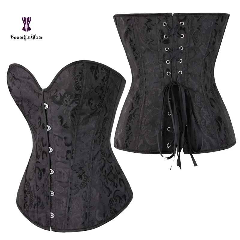 

Simple Elegant Wedding White Color Waist Slimming Plastic Boned Overbust Jacquard Floral Corset For Women