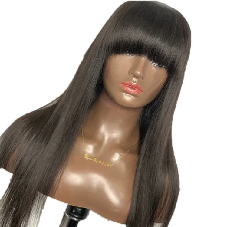 

20 Inch Straight Hair Virgin Human Hair wigs 13*4 Lace Front Wig and NO Lace wig with Bang, #1b,natural color