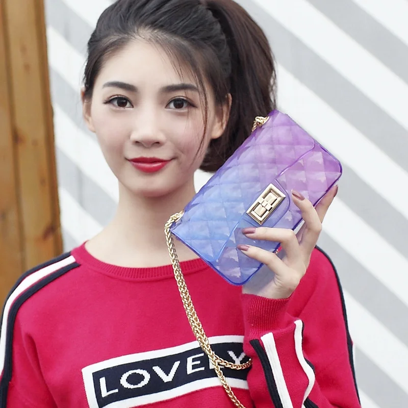 

TS9012 Quality Fashion 2021 Candy kid Jelly Purses Handbags for Ladies Rainbow clear mini jelly Messenger Crossbody Purse