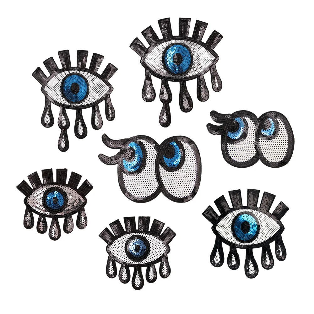 

yiwu wintop hot sale bulk stock small big size iron on sequin evil eyes patches for clothes