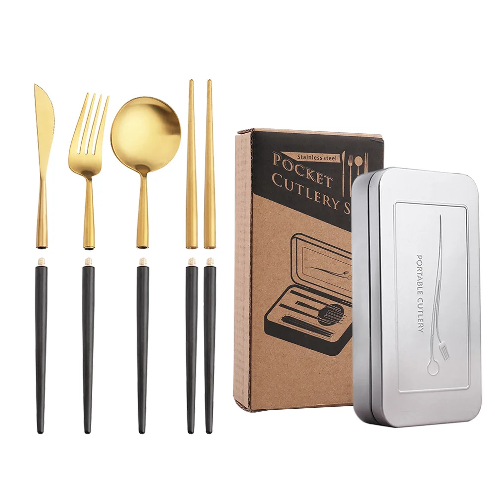 

Dining Table Set Spoon Folding Set Tableware Removable 304 Stainless Steel Portable Cutlery Set Camping Tableware Chopsticks