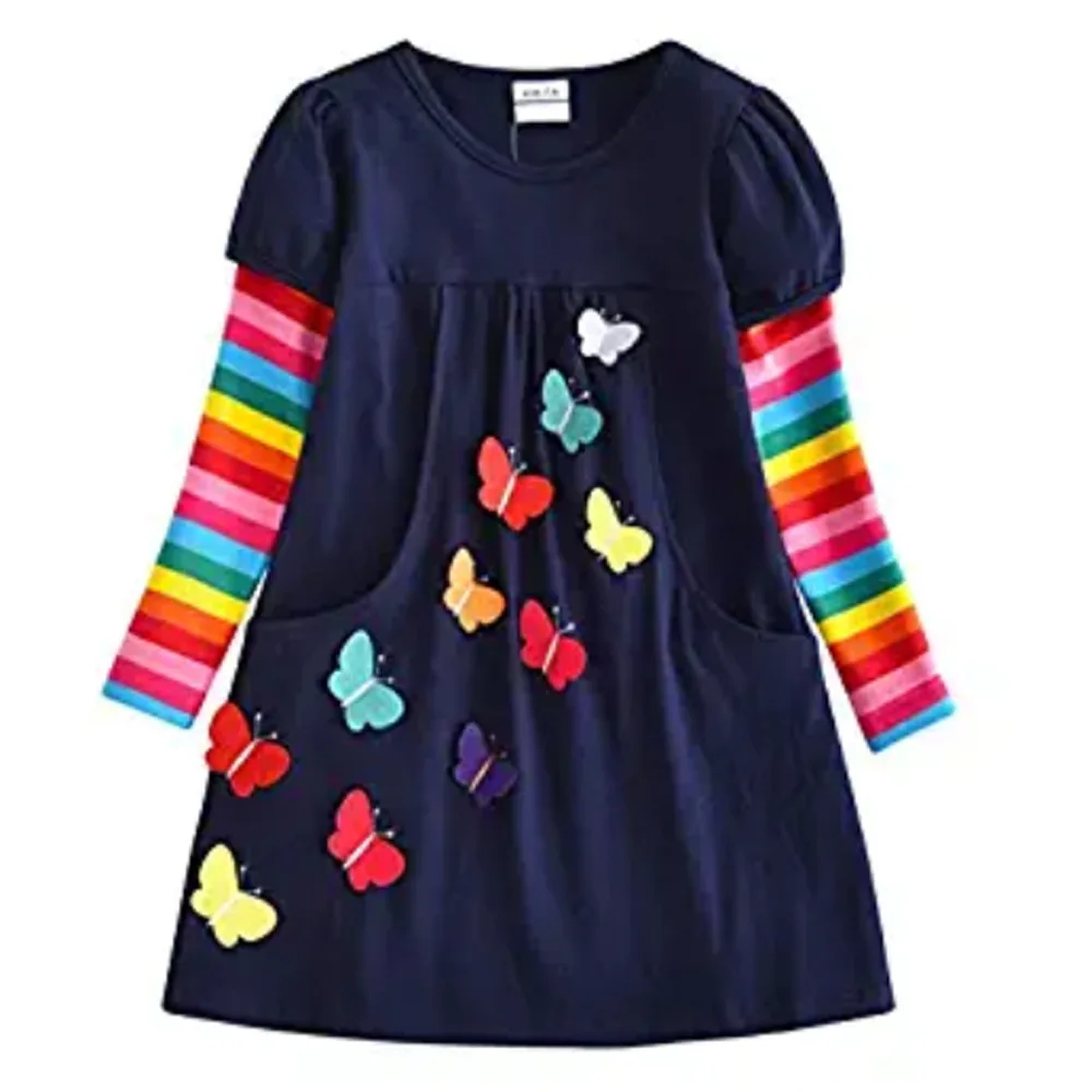 

High Quality Soft And Comfortable Toddler Girl Clothes Long Sleeve Organic Cotton Girl Child Dresses, Picture shows