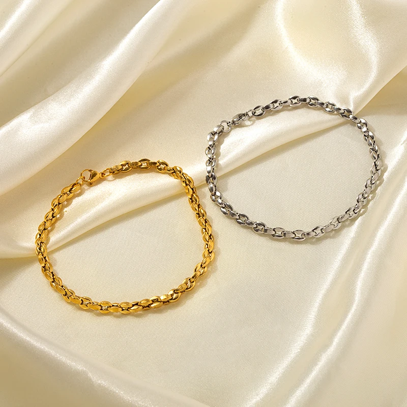 18K Stainless Steel Thick Chain Jewelry Set Fashionable Bracelet & Bangle