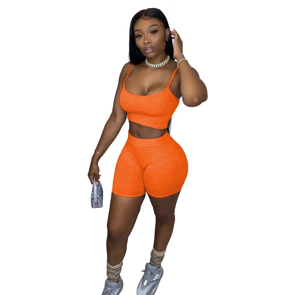 

New women's sexy pure color short cycle trouser suit with suspenders, 10 color